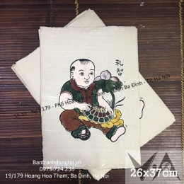 Tranh Đông Hồ Em Bé Ôm Rùa - Lễ Trí